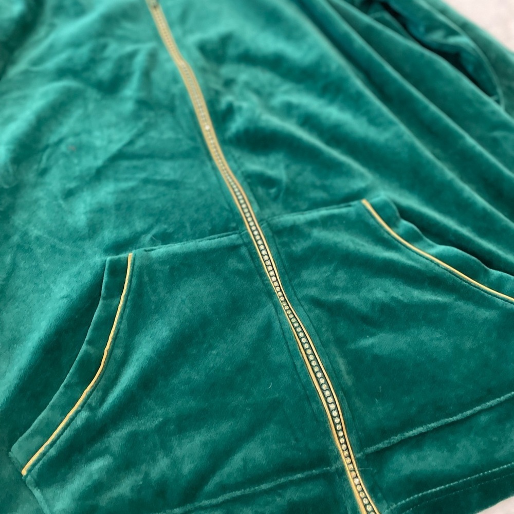 Green Velour like Zip-Up Jacket with Rhinestone Trim - Picture 5 of 5